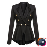 Womens Autumn Long Sleeve Jacket Turn Down Collar Double-breasted Jacket Coat Work Office Business Blazer Jacket Suit feminino